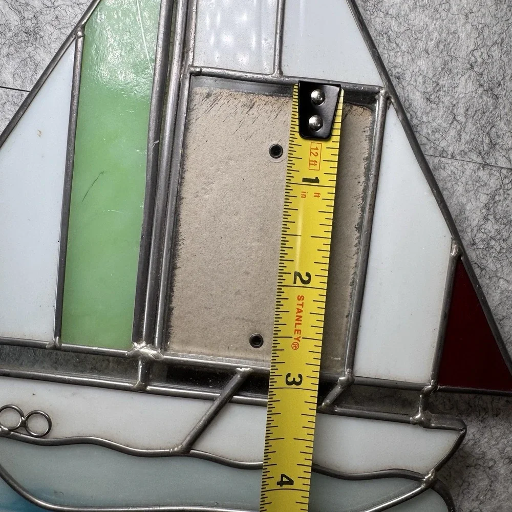 VTG Stained Glass Suncatcher Sailing Vessel‎ w/Built-In Photo Frame Window Wall